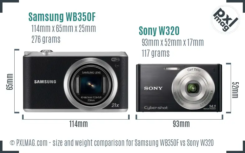 Samsung WB350F vs Sony W320 size comparison