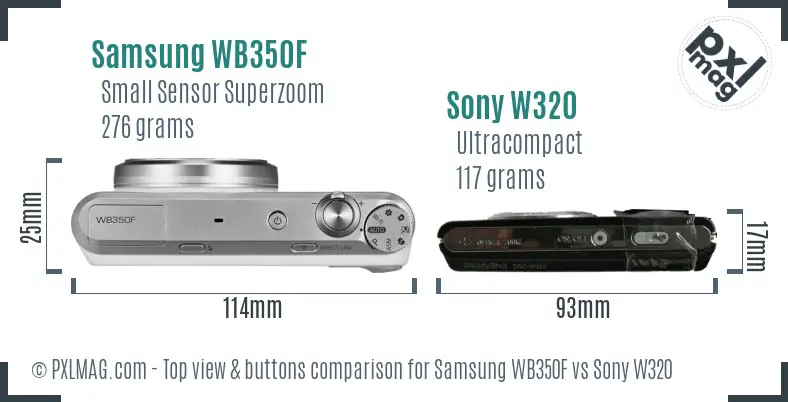 Samsung WB350F vs Sony W320 top view buttons comparison