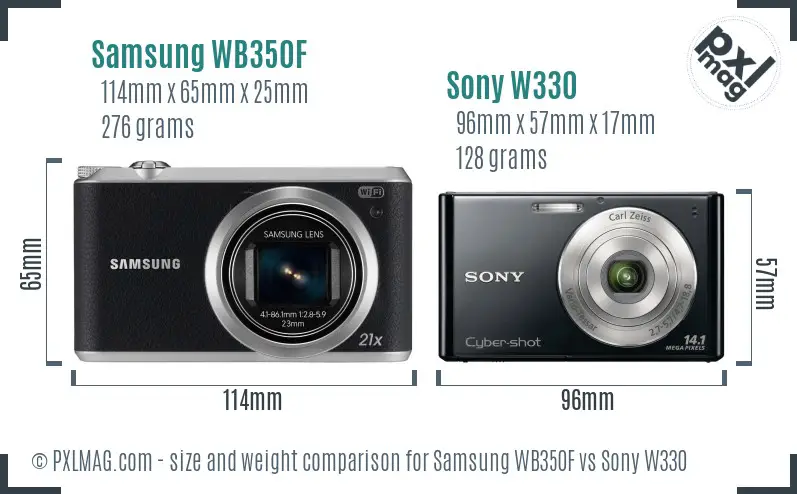 Samsung WB350F vs Sony W330 size comparison