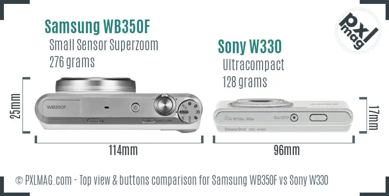 Samsung WB350F vs Sony W330 top view buttons comparison