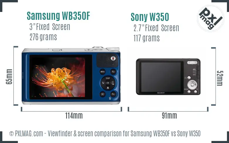 Samsung WB350F vs Sony W350 Screen and Viewfinder comparison
