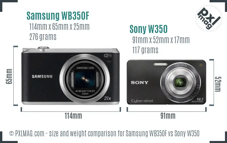 Samsung WB350F vs Sony W350 size comparison