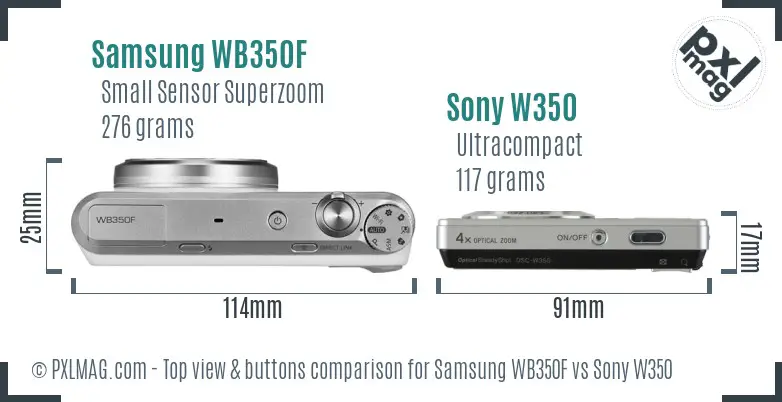 Samsung WB350F vs Sony W350 top view buttons comparison