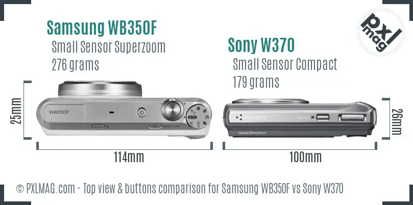 Samsung WB350F vs Sony W370 top view buttons comparison