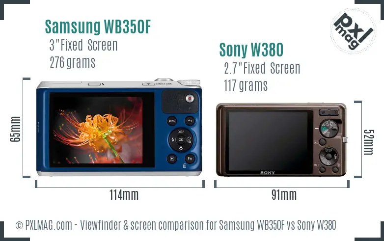 Samsung WB350F vs Sony W380 Screen and Viewfinder comparison