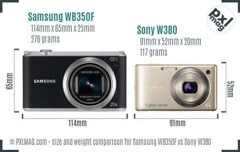 Samsung WB350F vs Sony W380 size comparison