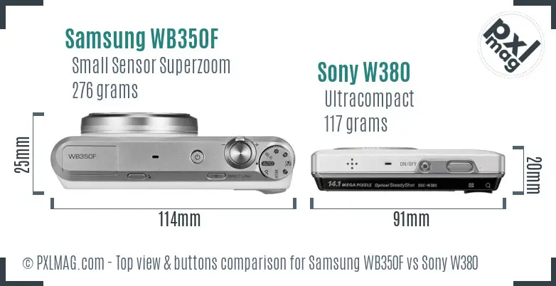 Samsung WB350F vs Sony W380 top view buttons comparison