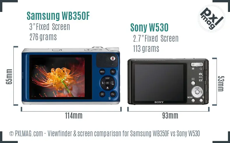 Samsung WB350F vs Sony W530 Screen and Viewfinder comparison