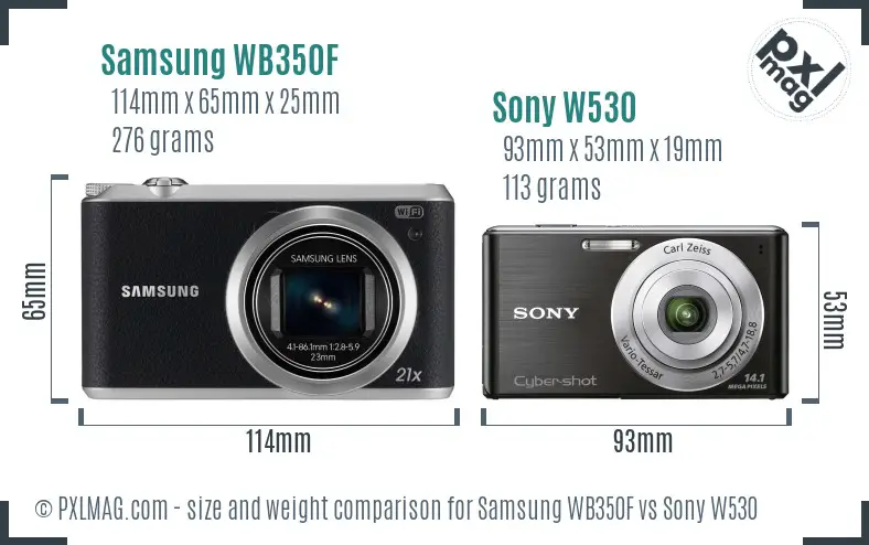 Samsung WB350F vs Sony W530 size comparison