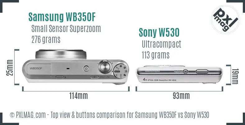 Samsung WB350F vs Sony W530 top view buttons comparison