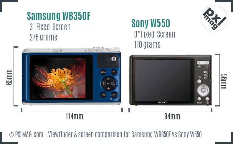 Samsung WB350F vs Sony W550 Screen and Viewfinder comparison