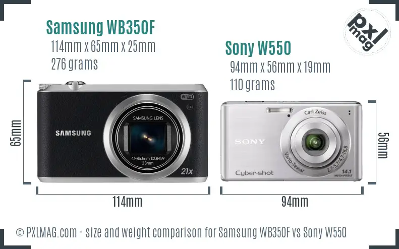 Samsung WB350F vs Sony W550 size comparison
