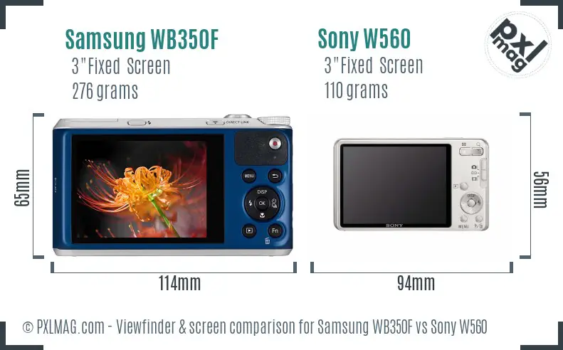 Samsung WB350F vs Sony W560 Screen and Viewfinder comparison