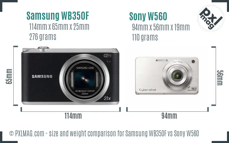 Samsung WB350F vs Sony W560 size comparison