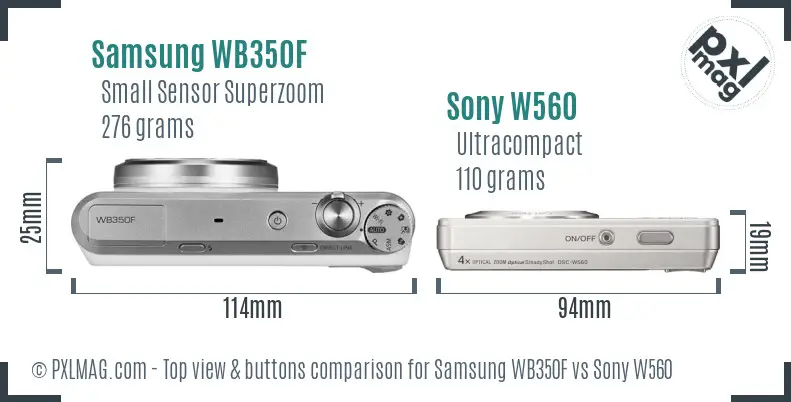 Samsung WB350F vs Sony W560 top view buttons comparison