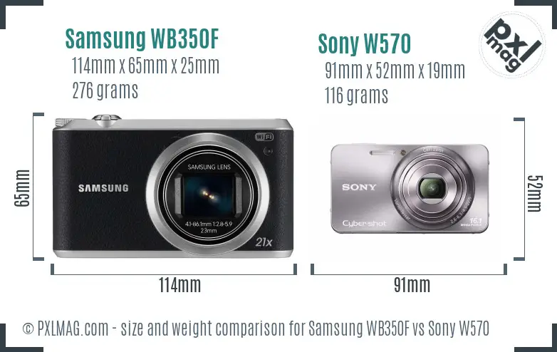 Samsung WB350F vs Sony W570 size comparison