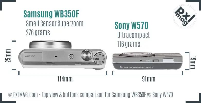 Samsung WB350F vs Sony W570 top view buttons comparison