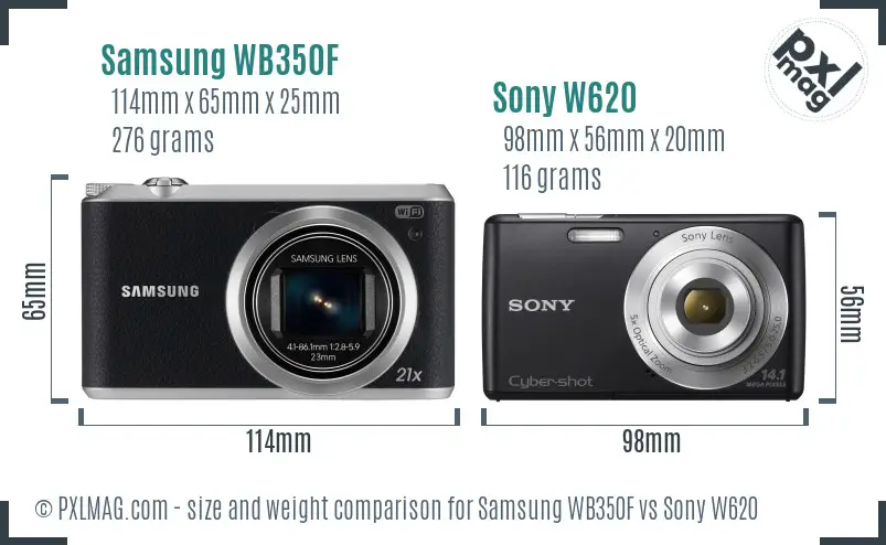 Samsung WB350F vs Sony W620 size comparison