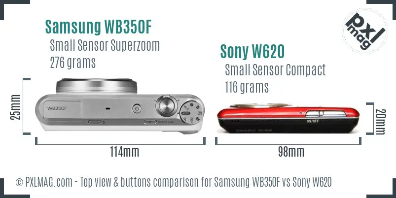 Samsung WB350F vs Sony W620 top view buttons comparison