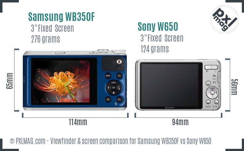 Samsung WB350F vs Sony W650 Screen and Viewfinder comparison