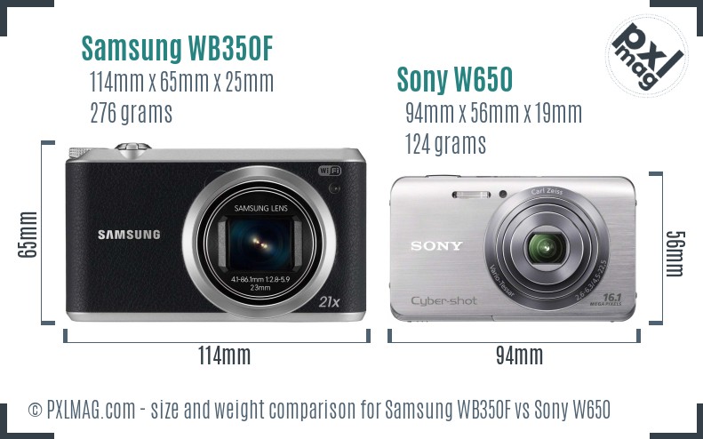 Samsung WB350F vs Sony W650 size comparison Samsung WB350F vs Sony W650 size comparison