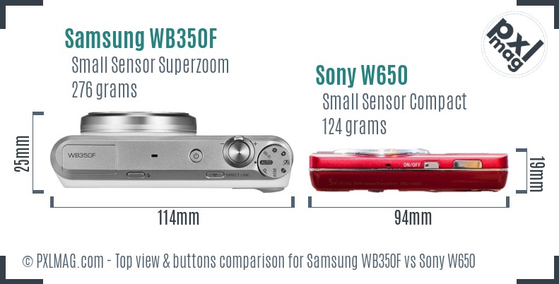 Samsung WB350F vs Sony W650 top view buttons comparison