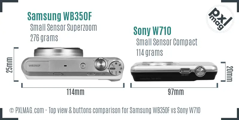 Samsung WB350F vs Sony W710 top view buttons comparison