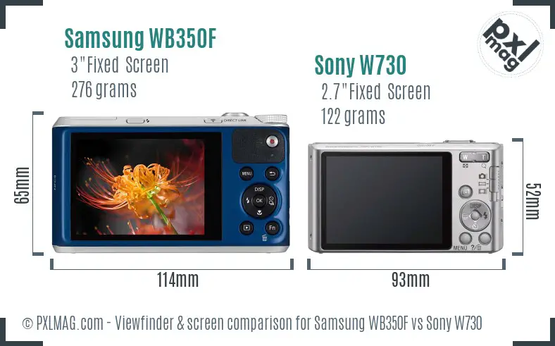 Samsung WB350F vs Sony W730 Screen and Viewfinder comparison