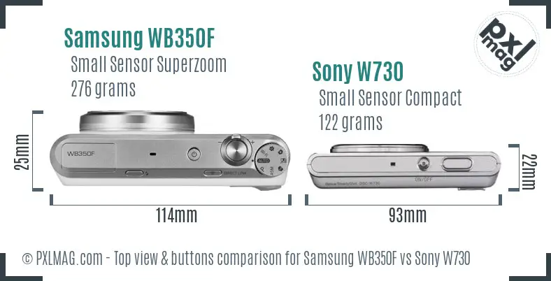 Samsung WB350F vs Sony W730 top view buttons comparison