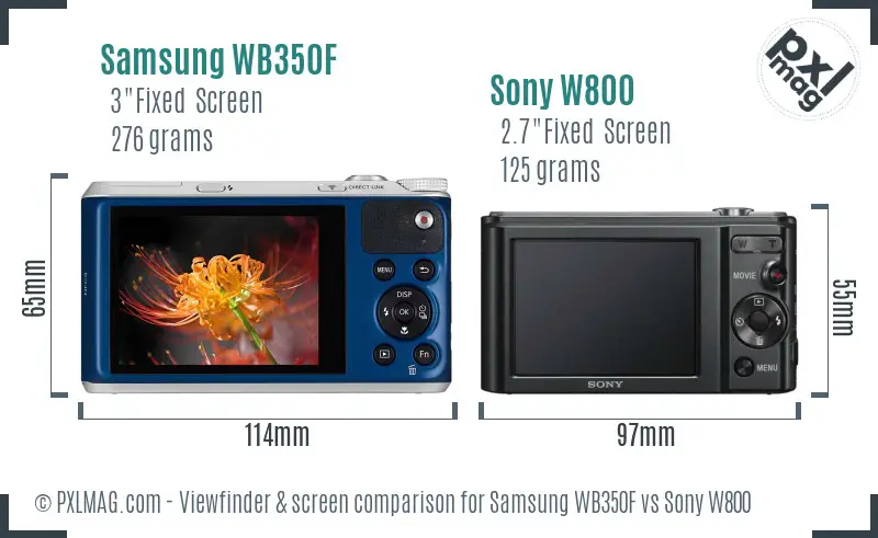 Samsung WB350F vs Sony W800 Screen and Viewfinder comparison