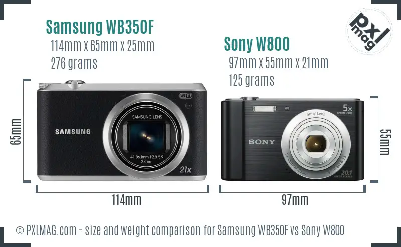 Samsung WB350F vs Sony W800 size comparison