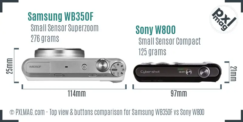 Samsung WB350F vs Sony W800 top view buttons comparison