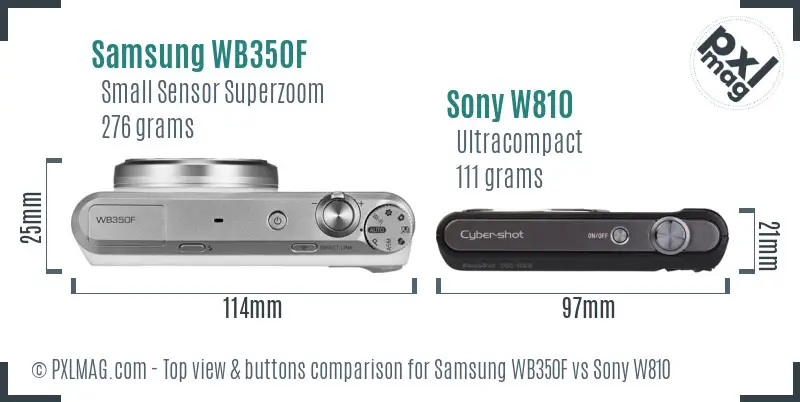 Samsung WB350F vs Sony W810 top view buttons comparison Samsung WB350F vs Sony W810 top view buttons comparison