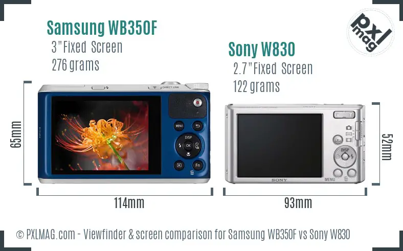 Samsung WB350F vs Sony W830 Screen and Viewfinder comparison