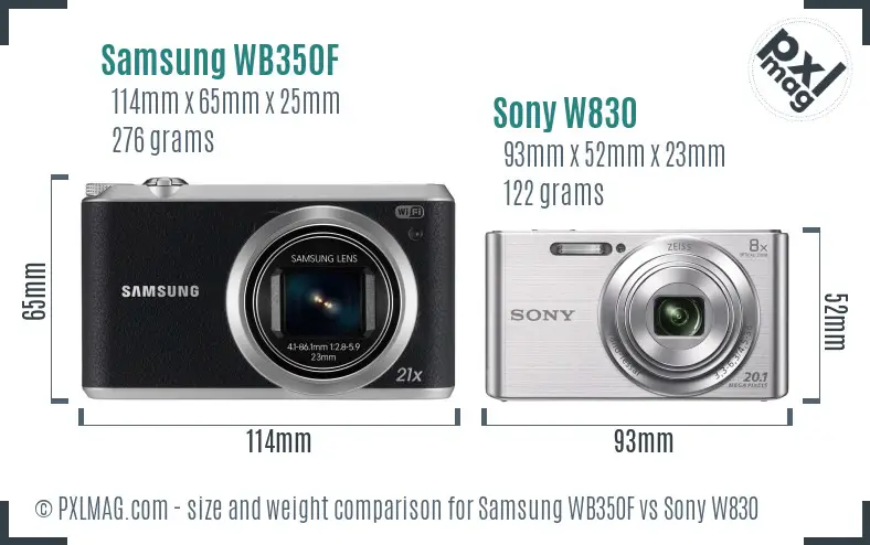 Samsung WB350F vs Sony W830 size comparison