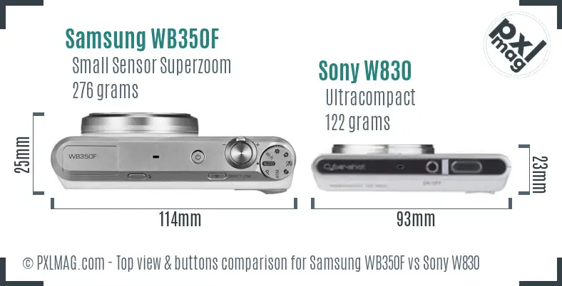 Samsung WB350F vs Sony W830 top view buttons comparison