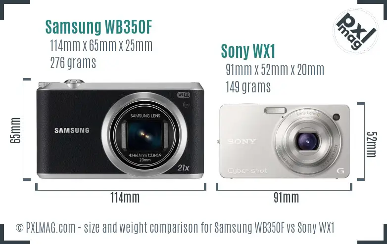 Samsung WB350F vs Sony WX1 size comparison