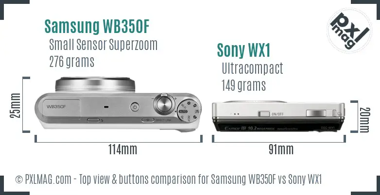 Samsung WB350F vs Sony WX1 top view buttons comparison