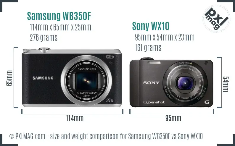 Samsung WB350F vs Sony WX10 size comparison