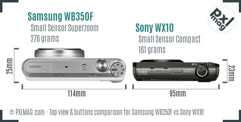 Samsung WB350F vs Sony WX10 top view buttons comparison