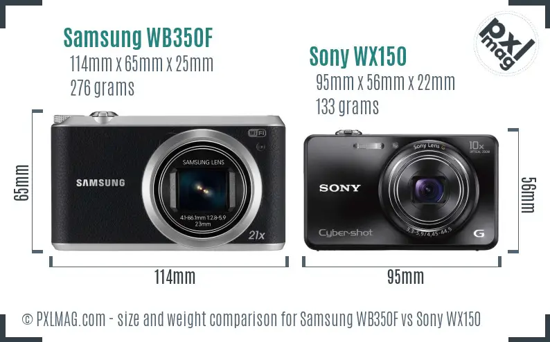 Samsung WB350F vs Sony WX150 size comparison