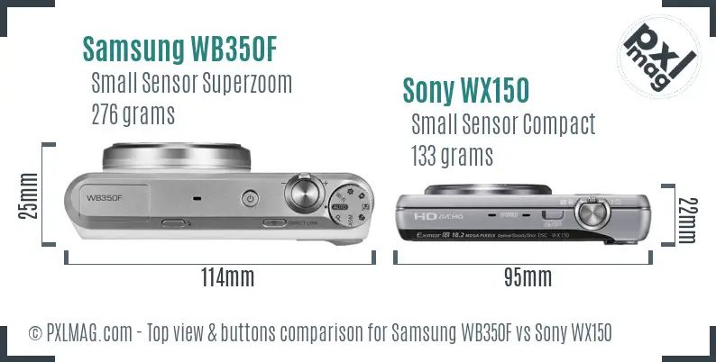 Samsung WB350F vs Sony WX150 top view buttons comparison