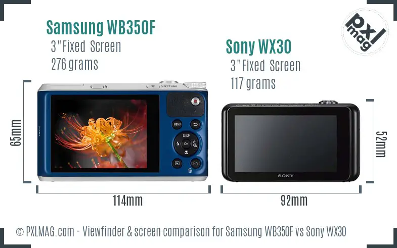 Samsung WB350F vs Sony WX30 Screen and Viewfinder comparison