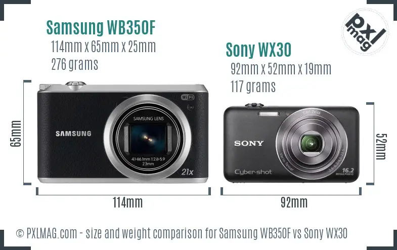 Samsung WB350F vs Sony WX30 size comparison