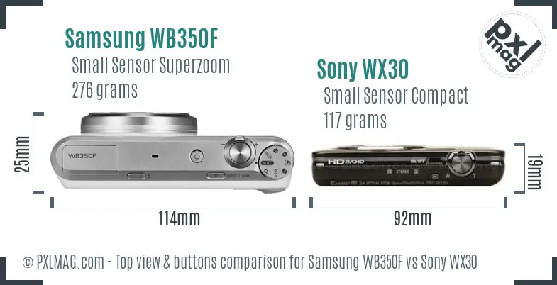 Samsung WB350F vs Sony WX30 top view buttons comparison