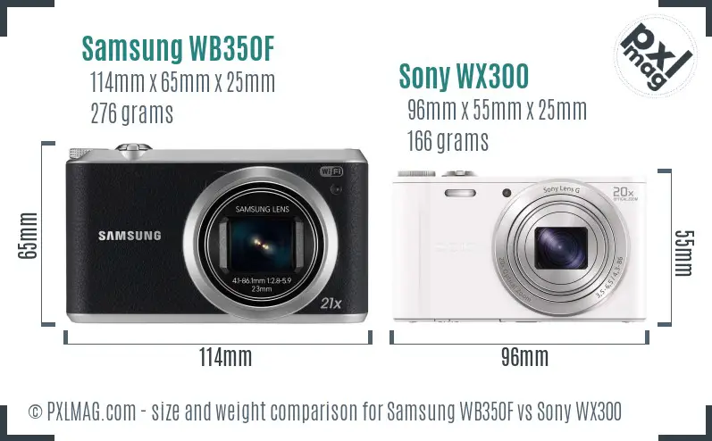 Samsung WB350F vs Sony WX300 size comparison