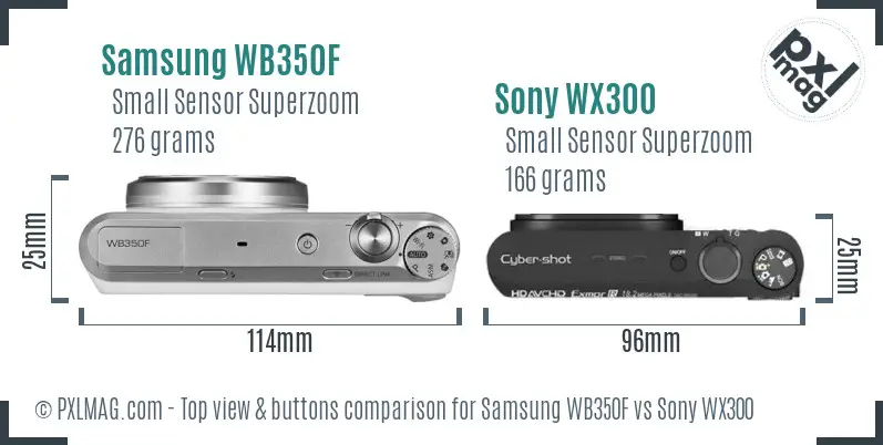 Samsung WB350F vs Sony WX300 top view buttons comparison