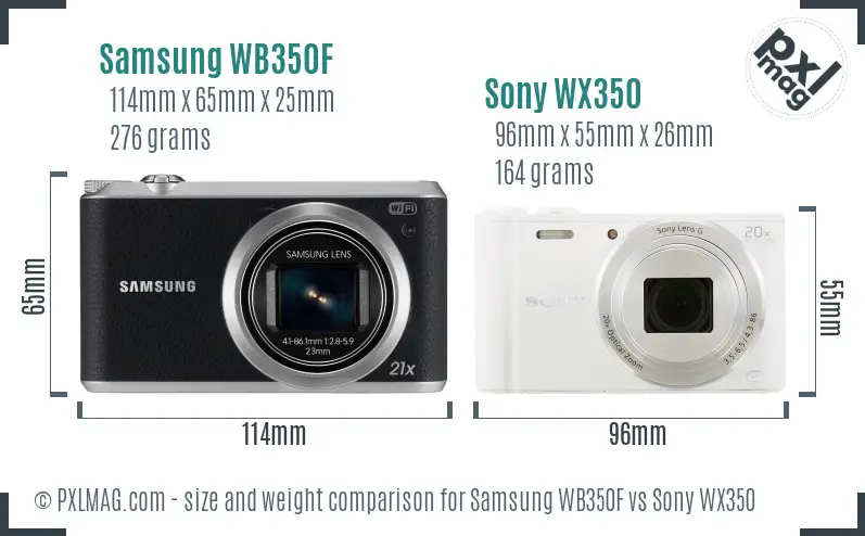Samsung WB350F vs Sony WX350 size comparison