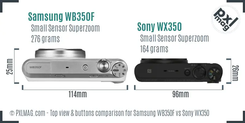 Samsung WB350F vs Sony WX350 top view buttons comparison