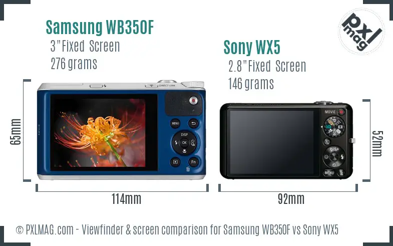 Samsung WB350F vs Sony WX5 Screen and Viewfinder comparison